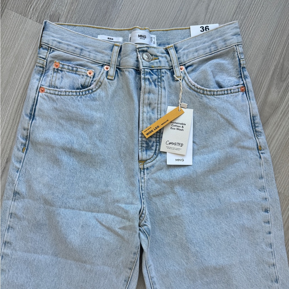 NWT Mango High Rise wide leg jeans, 100% cotton in light blue